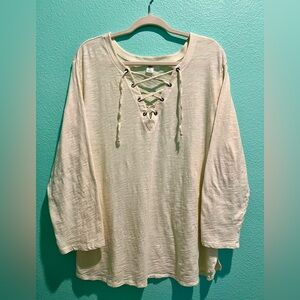 Old Navy Cream Lace-Up Tunic Top